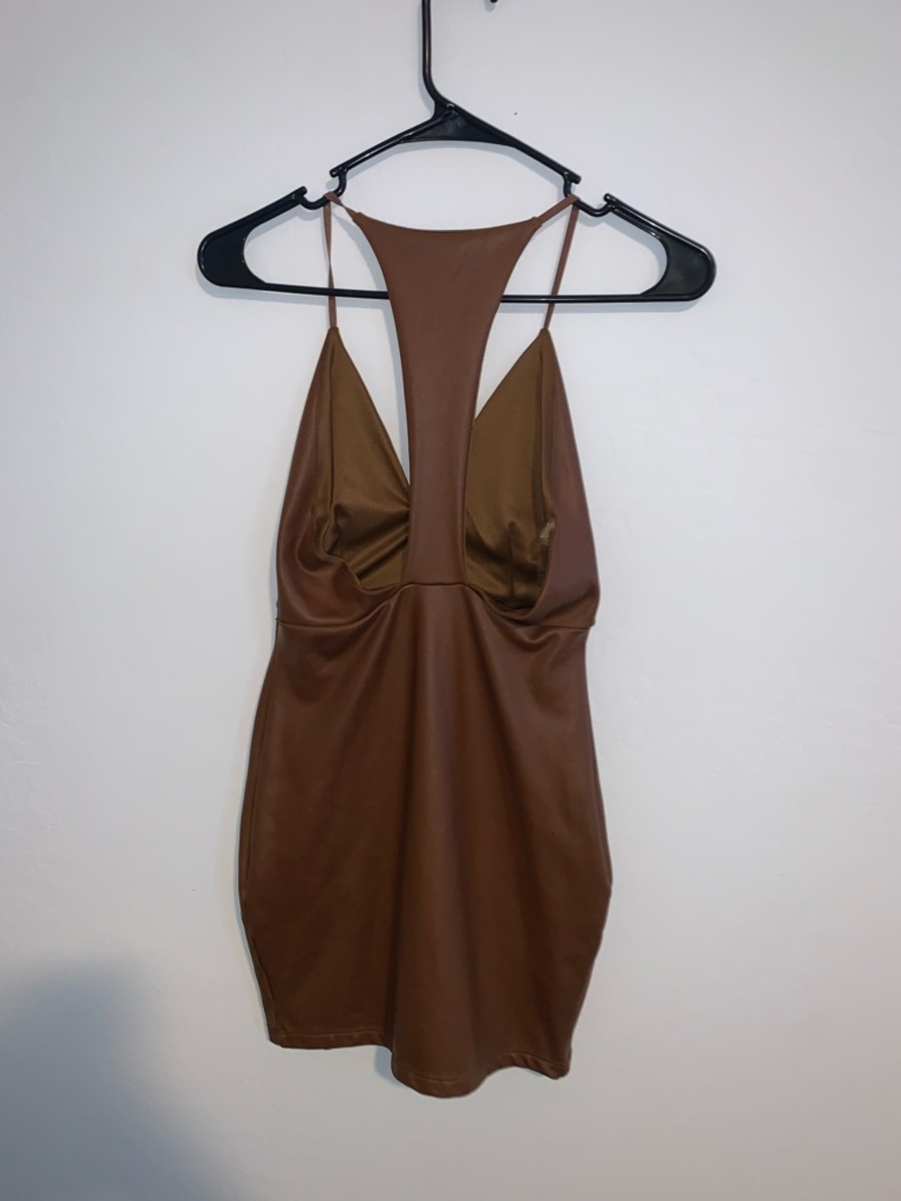 Brown Spaghetti Strap V-Neck Mini Dress - Picture 3 of 5